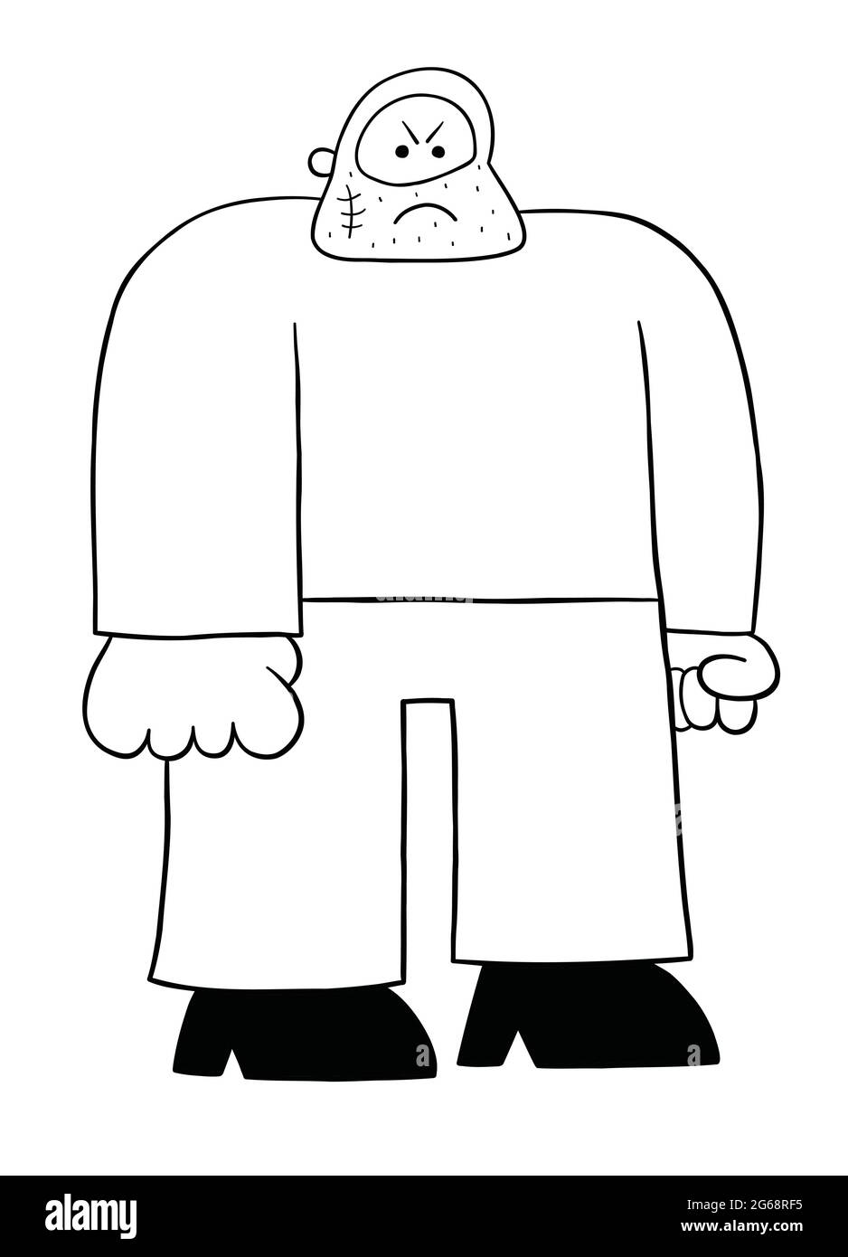 Cartoon criminal, angry bad guy, vector illustration. Black outlined