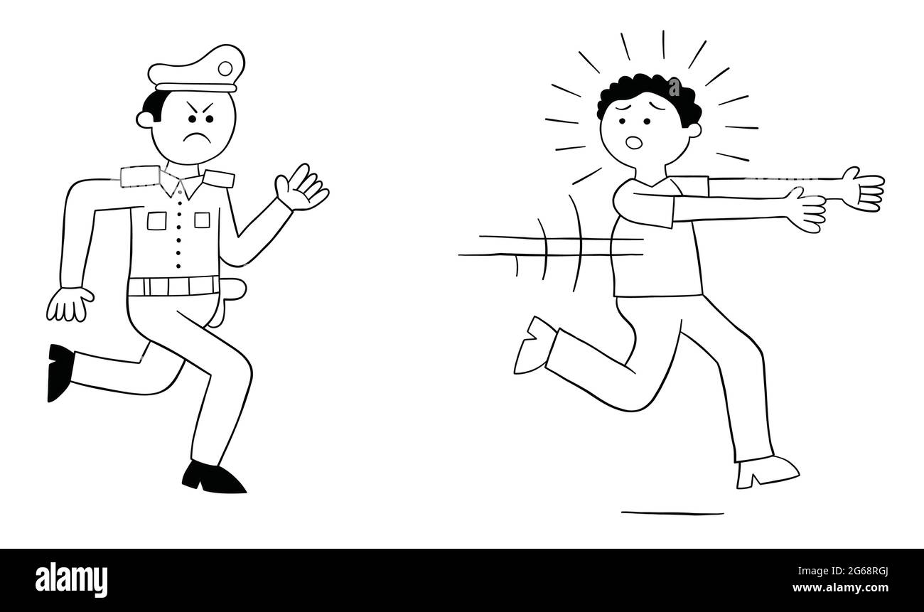 Cartoon police chasing man, vector illustration. Black outlined and white colored Stock Vector Image & Art - Alamy Cartoon police chasing man, vector illustration. Black outlined and white colored Stock Vector Image & Art - Alamy