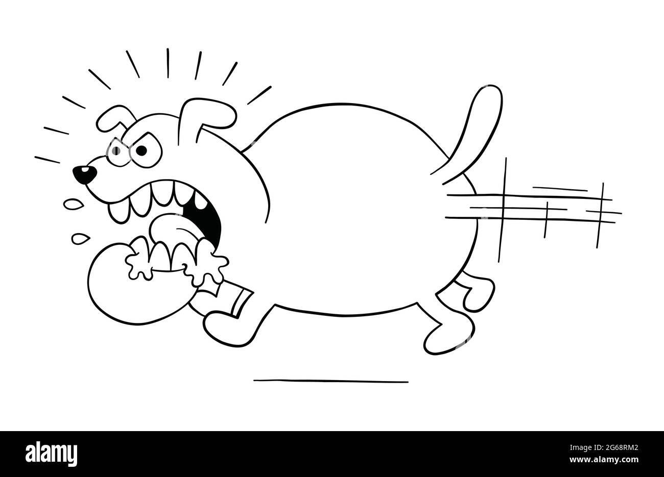 Cartoon angry and big dog running, vector illustration. Black outlined ...