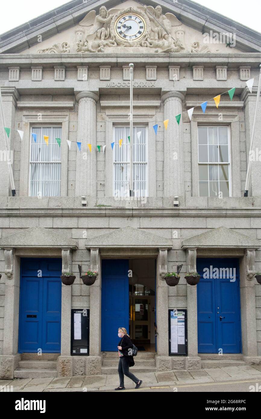 Around Helston, a small Cornish town; The Market Hall Stock Photo Alamy