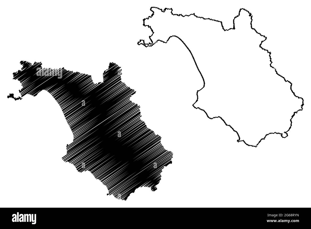 Salerno province (Italy, Italian Republic, Campania region) map vector illustration, scribble sketch Province of Salerno map Stock Vector