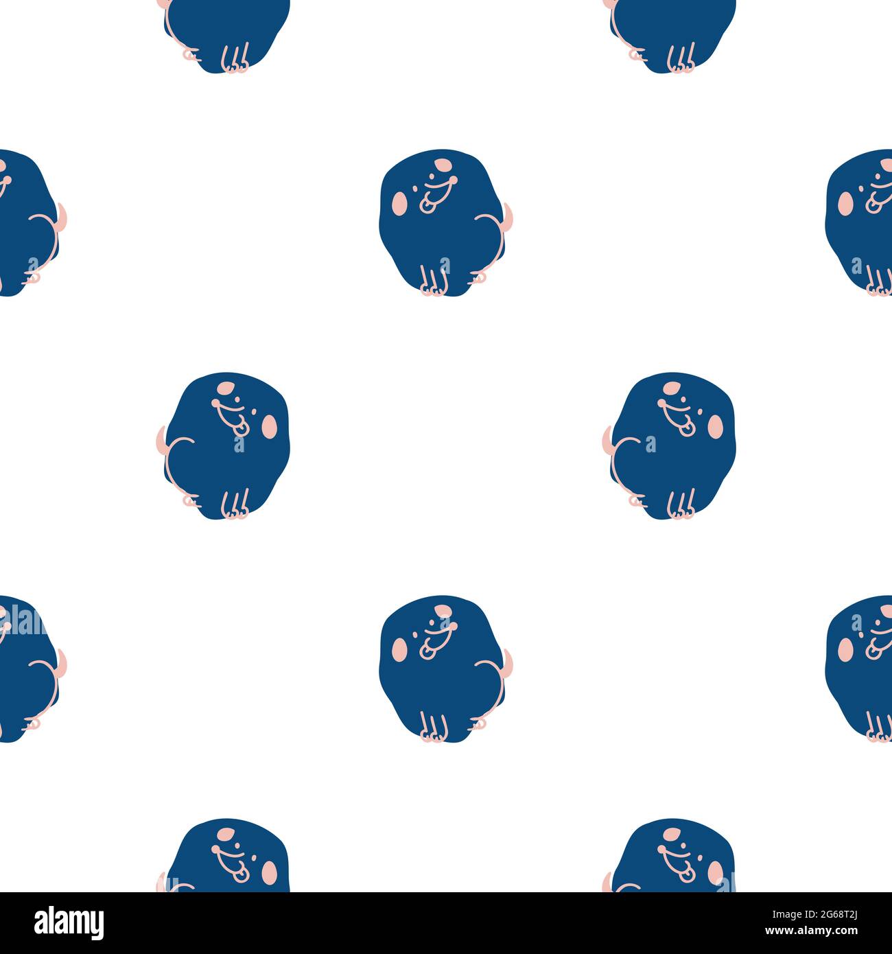 Seamless cartoon pet dog doodle pattern. Whimsical minimal 2 tone