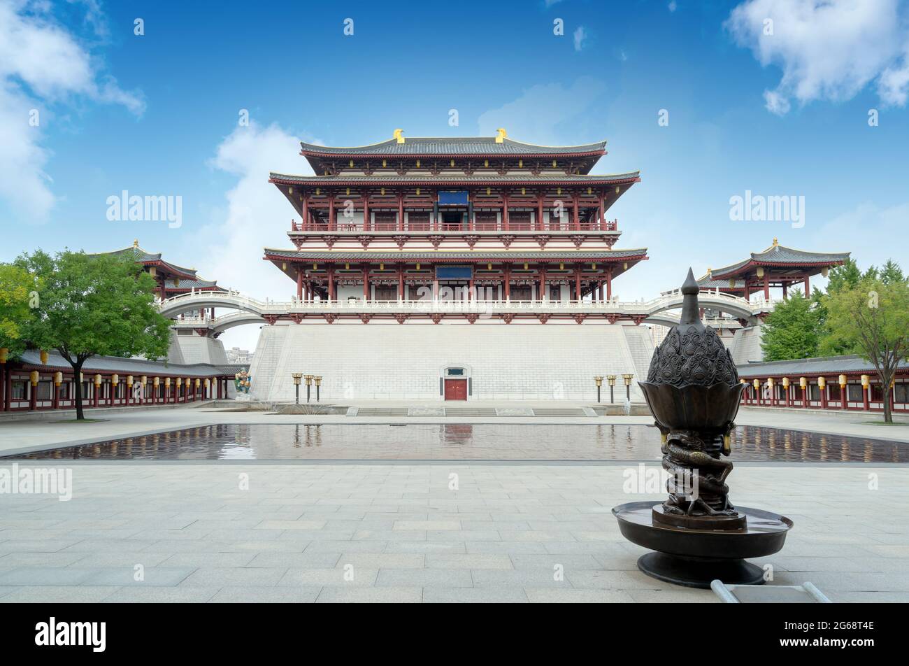 The Ziyun Tower was built in 727 AD and is the main building of the Datang Furong Garden, Xi'an, China.Translation:'Datang Furong Garden' Stock Photo