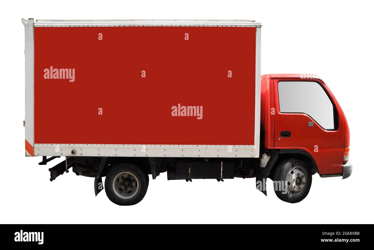 Blank red truck isolated on a white background, truck used for transportation and cargo Stock Photo