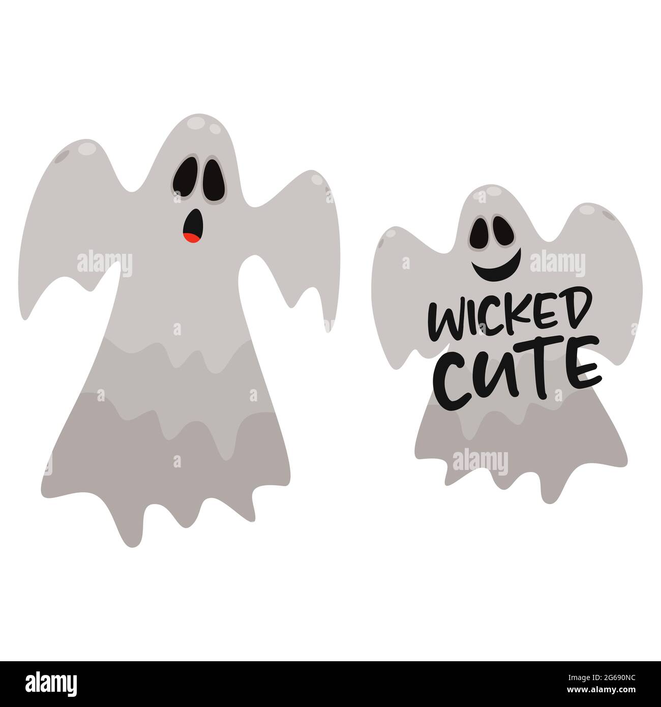 Halloween ghosts. Wicked cute text. Vector illustration. Stock Vector
