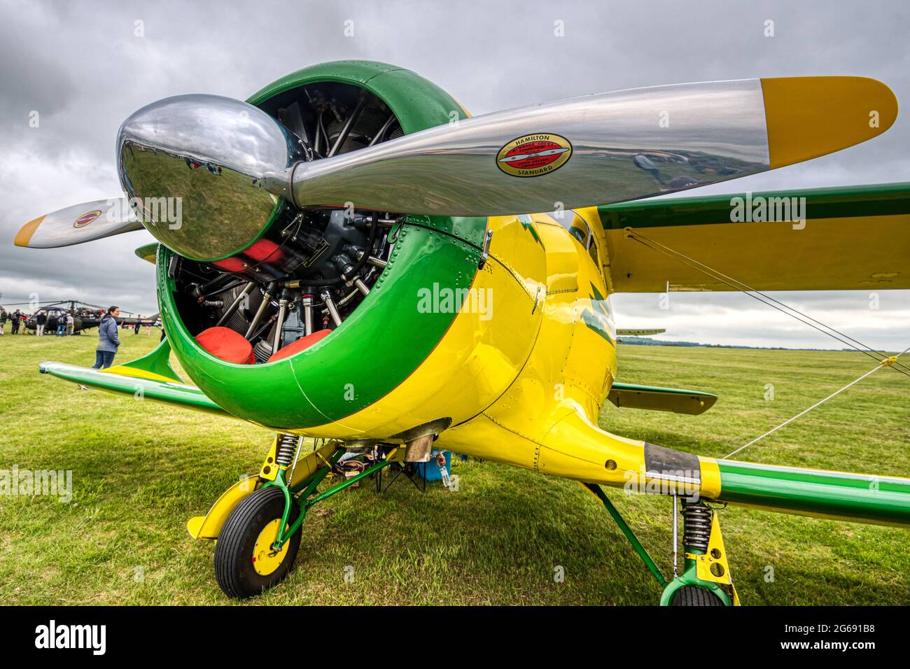 Radial engine on a 1937 Beechcraft 17S Staggerwing, NC 18028, at Middle Wallop, Hampshire, UK Stock Photo