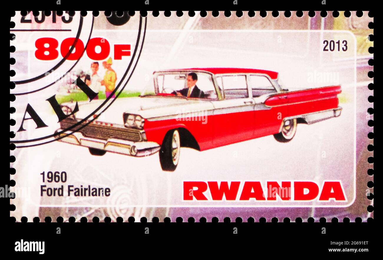 MOSCOW, RUSSIA - MARCH 28, 2020: Postage stamp printed in Rwanda shows Ford  Fairlare 1960, Vintage cars serie, circa 2013 Stock Photo - Alamy