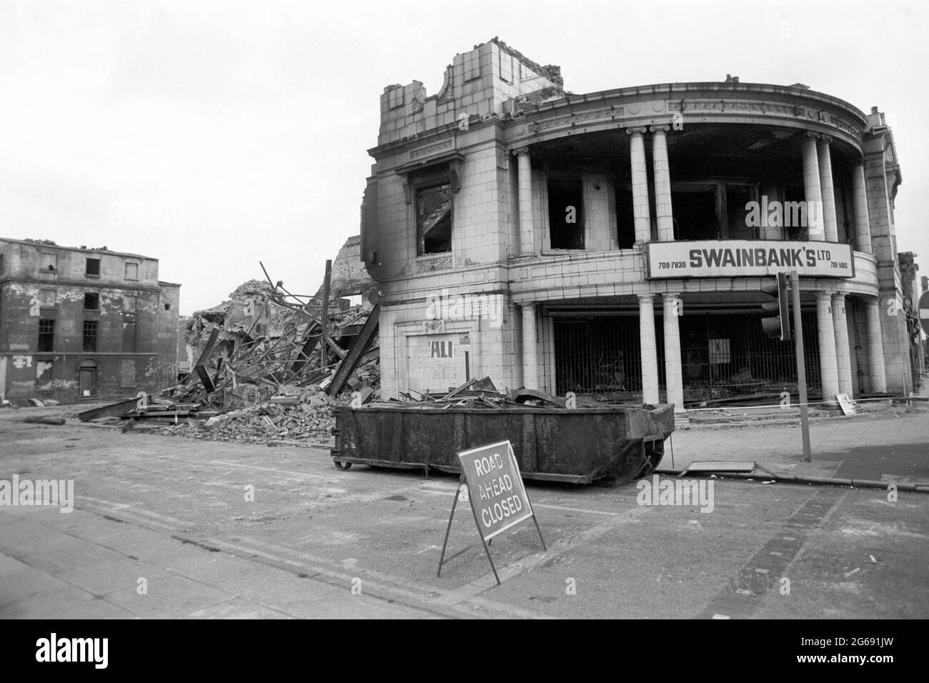 File photo dated 7/7/1981 of he aftermath of Toxteth Riots in Liverpool. Forty years after riots broke out in Toxteth, changes sparked by the unrest have led to a 'complete transformation' of Liverpool. During nine days of civil unrest in July 1981, 468 police officers were injured, 500 people were arrested and 70 buildings were damaged so severely by fire they had to be demolished. Issue date: Sunday July 4,, 2021. Stock Photo