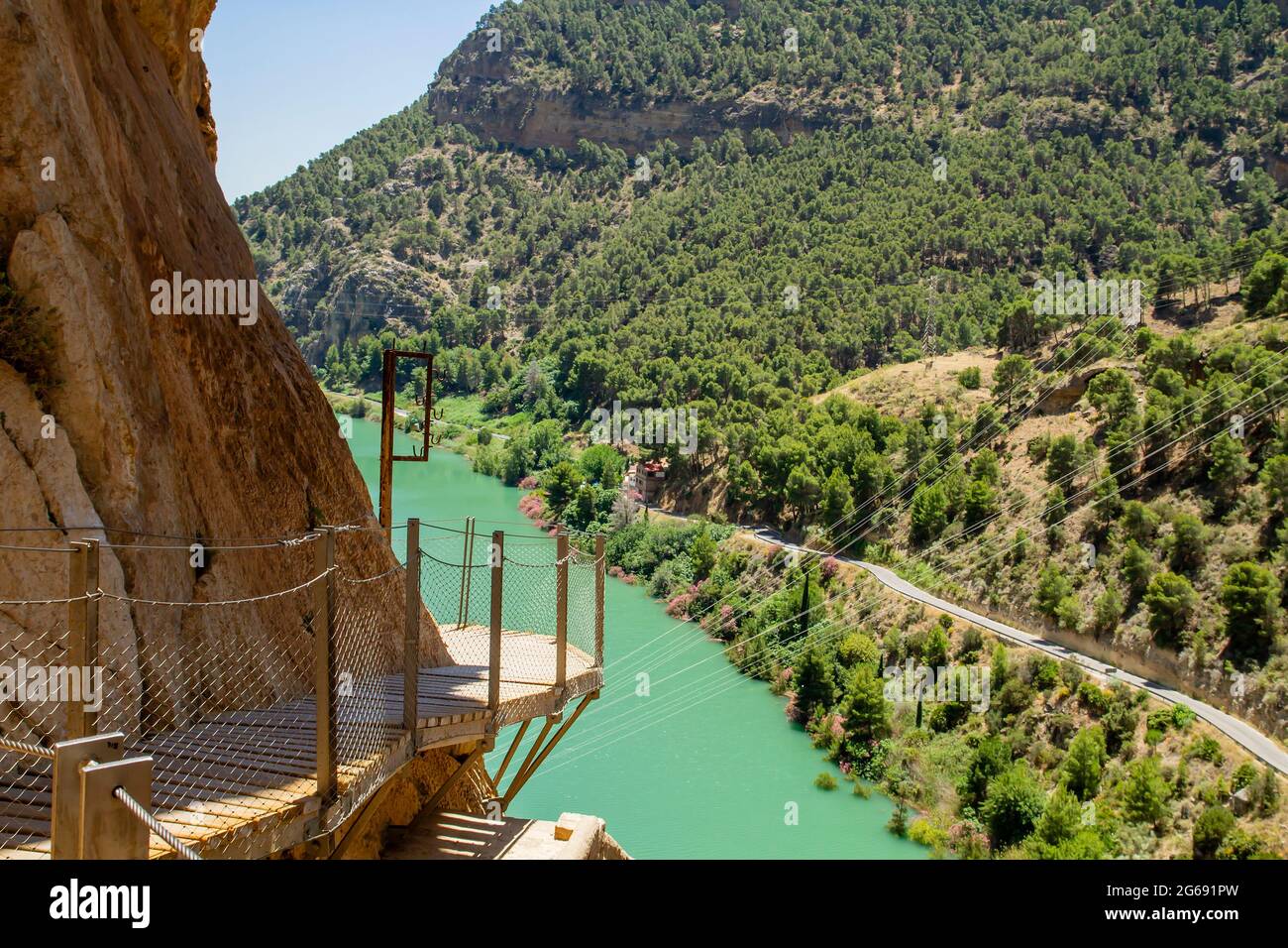 Caminito del Rey walkway in Gorge of the Gaitanes, Guadalhorce river canyon in Malaga, Spain. Stock Photo