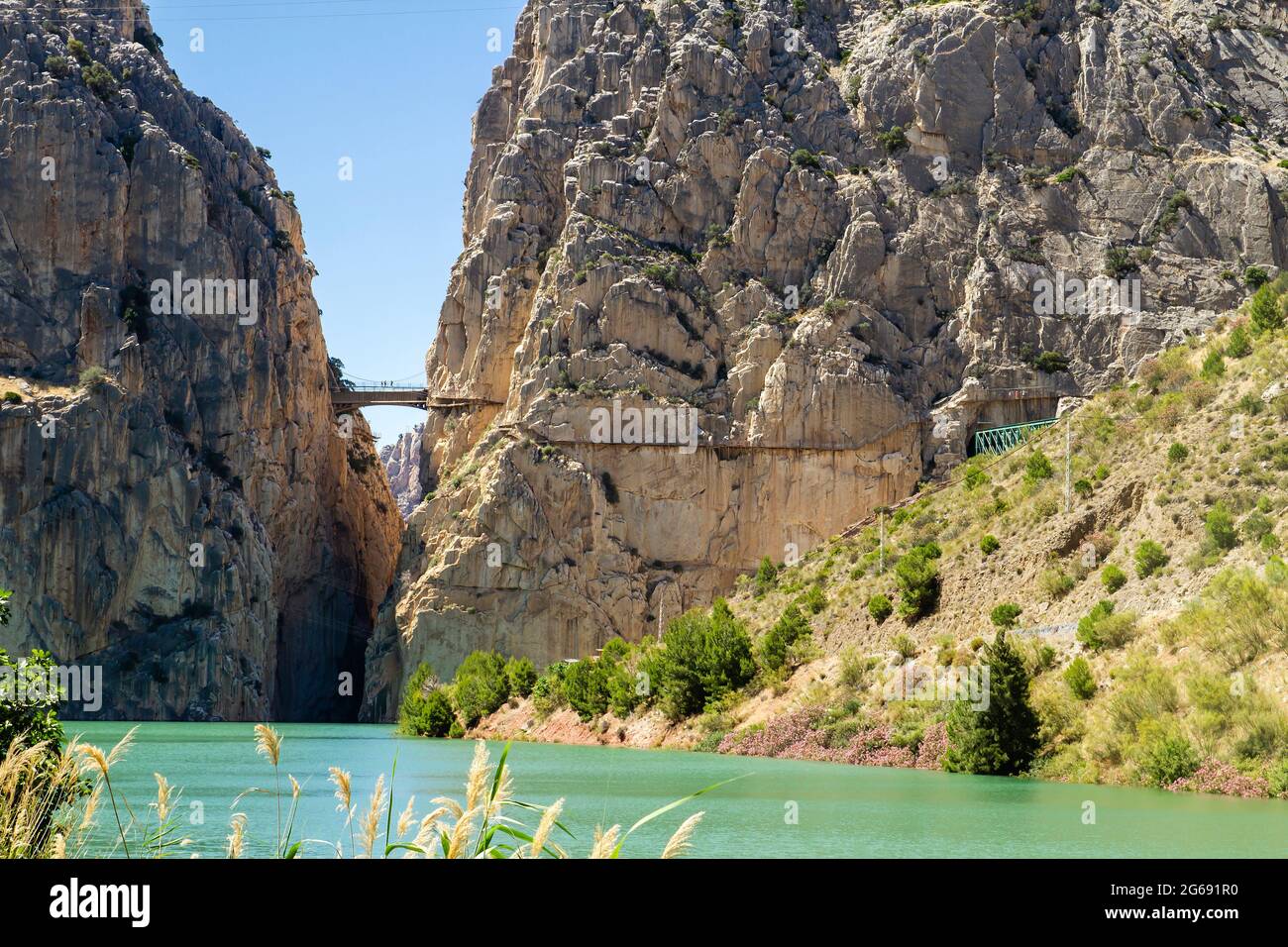 Caminito del Rey walkway in Gorge of the Gaitanes, Guadalhorce river canyon in Malaga, Spain Stock Photo