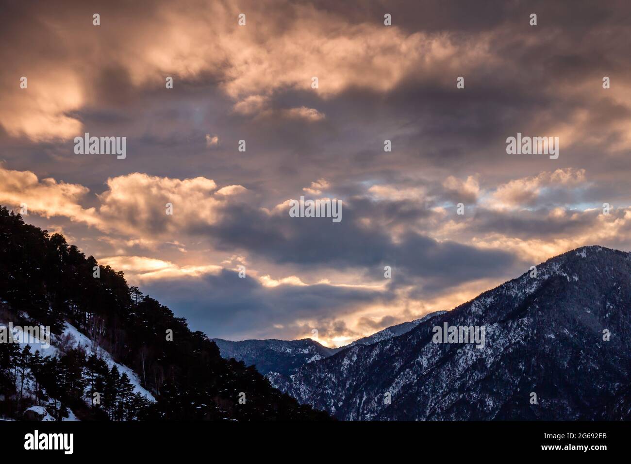 Wintry landscape in the mountains with snow Stock Photo