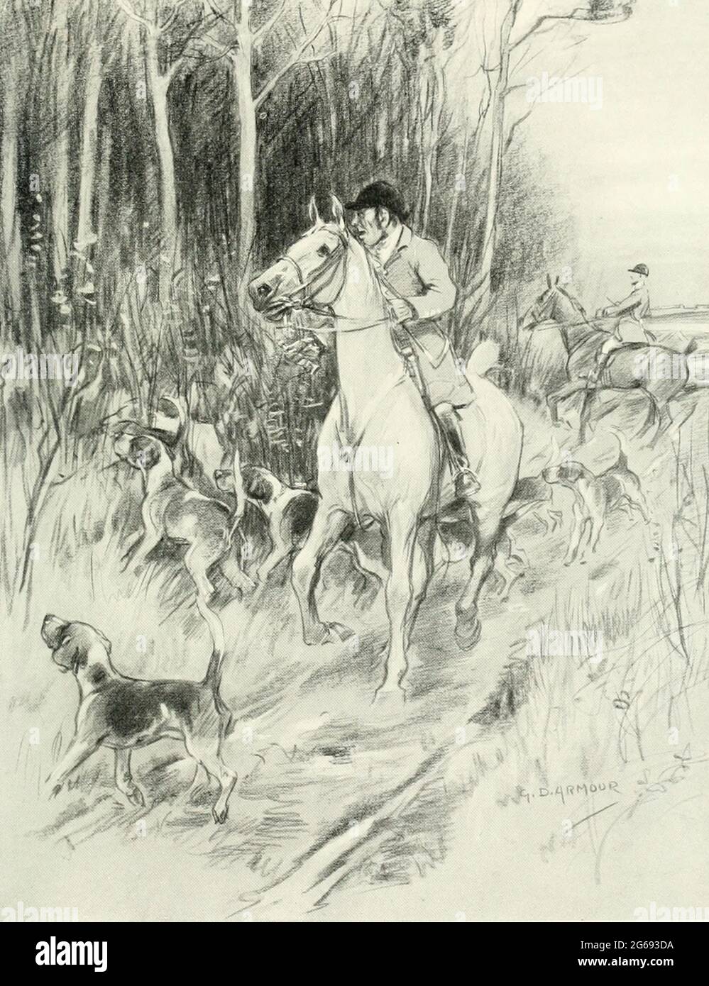 Now let your huntsman throw in his hounds as quietly as he can from the book The sport of our ancestors; being a collection of prose and verse setting forth the sport of fox-hunting as they knew it; by baron Willoughby de Broke, Richard Greville Verney, 1869-1923; and illustrated by Armour, G. D. (George Denholm),  Published in London by Constable and co. ltd. in 1921 Stock Photo