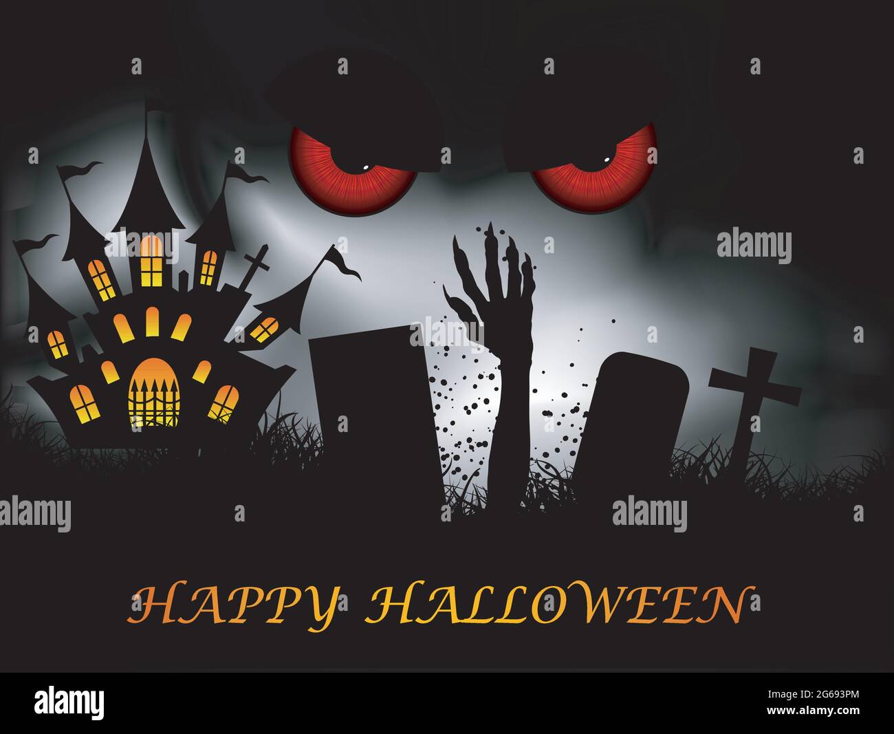 Halloween night background with pumpkin, haunted house and full moon ...