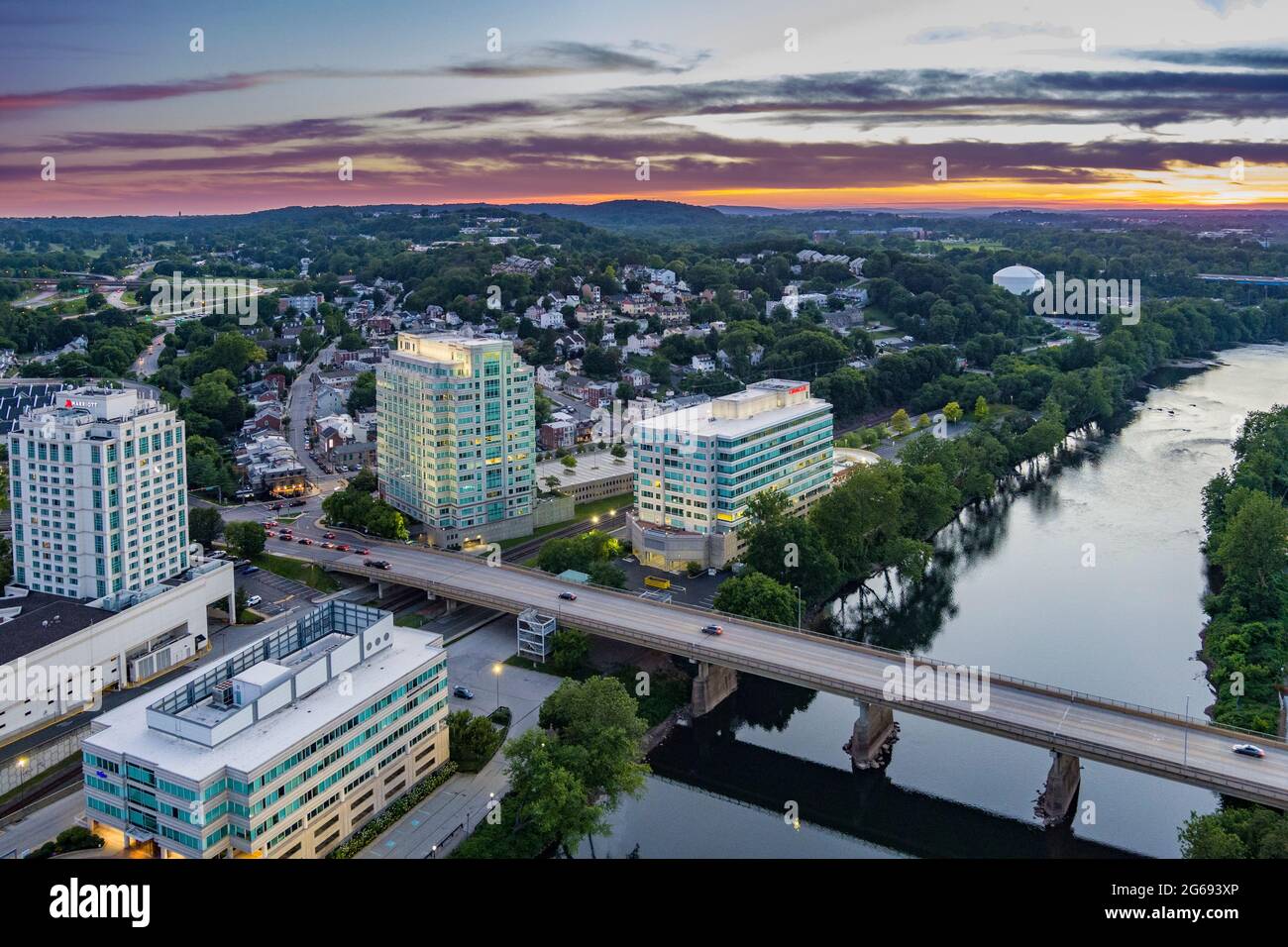 Aerial View of Conshohocken Pennsylvania USA at twilight Stock Photo