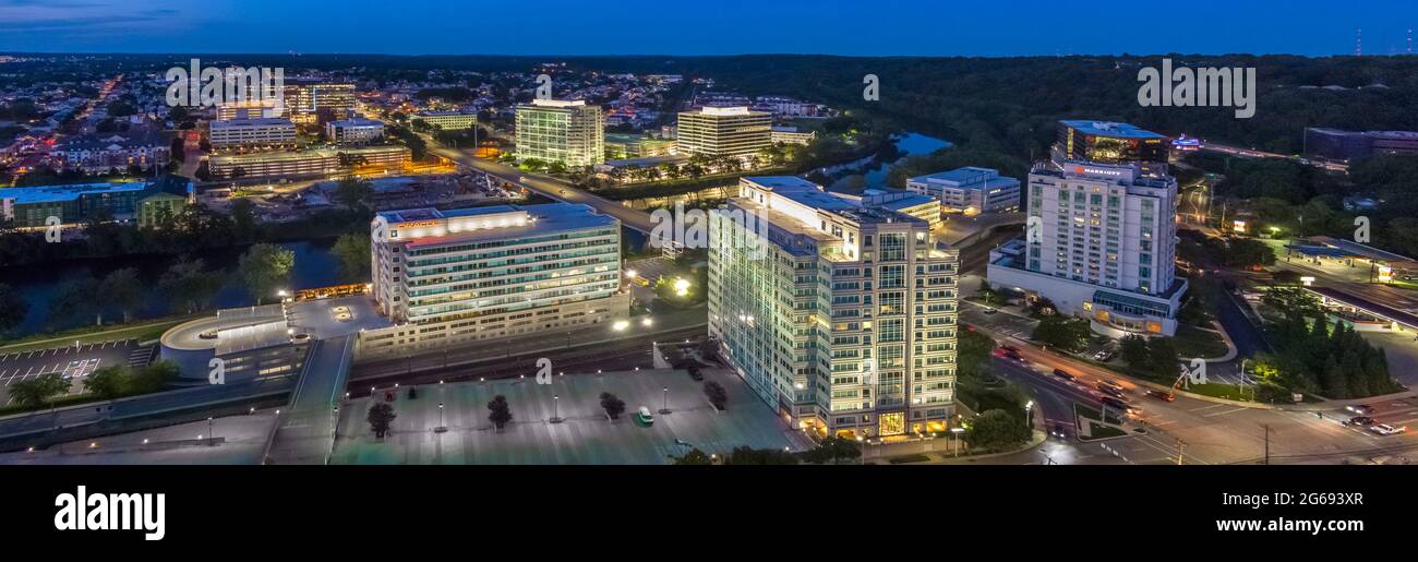 Aerial View of Conshohocken Pennsylvania USA at twilight Stock Photo