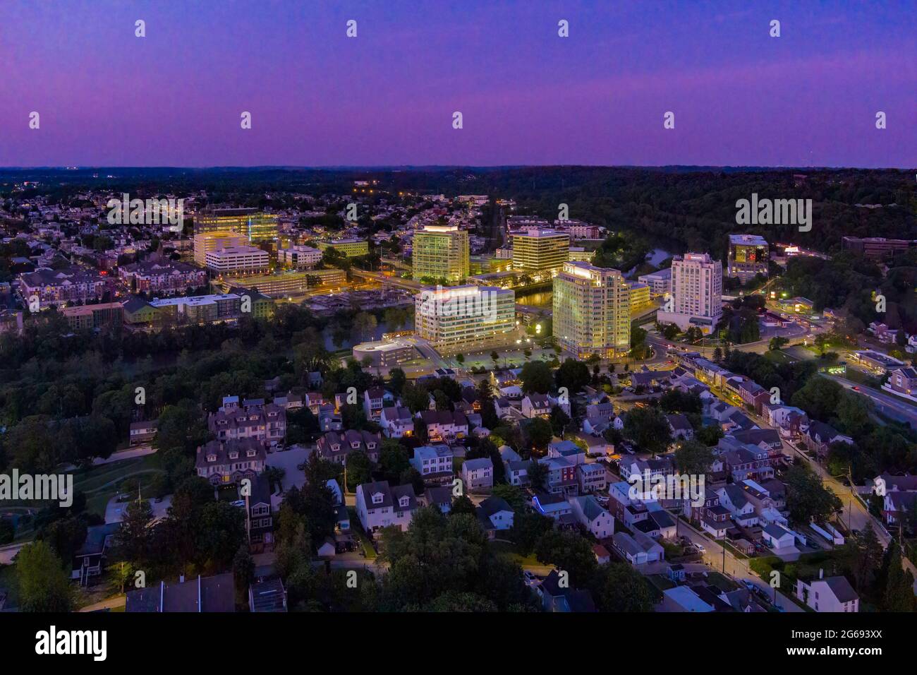 Aerial View of Conshohocken Pennsylvania USA at twilight Stock Photo