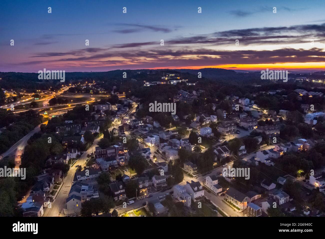 Aerial View of Conshohocken Pennsylvania USA at twilight Stock Photo