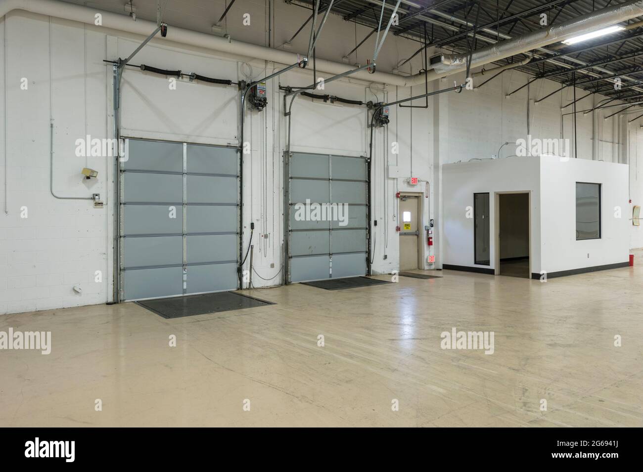 Warehouse truck loading bay doors interior, New Jersey USA Stock Photo