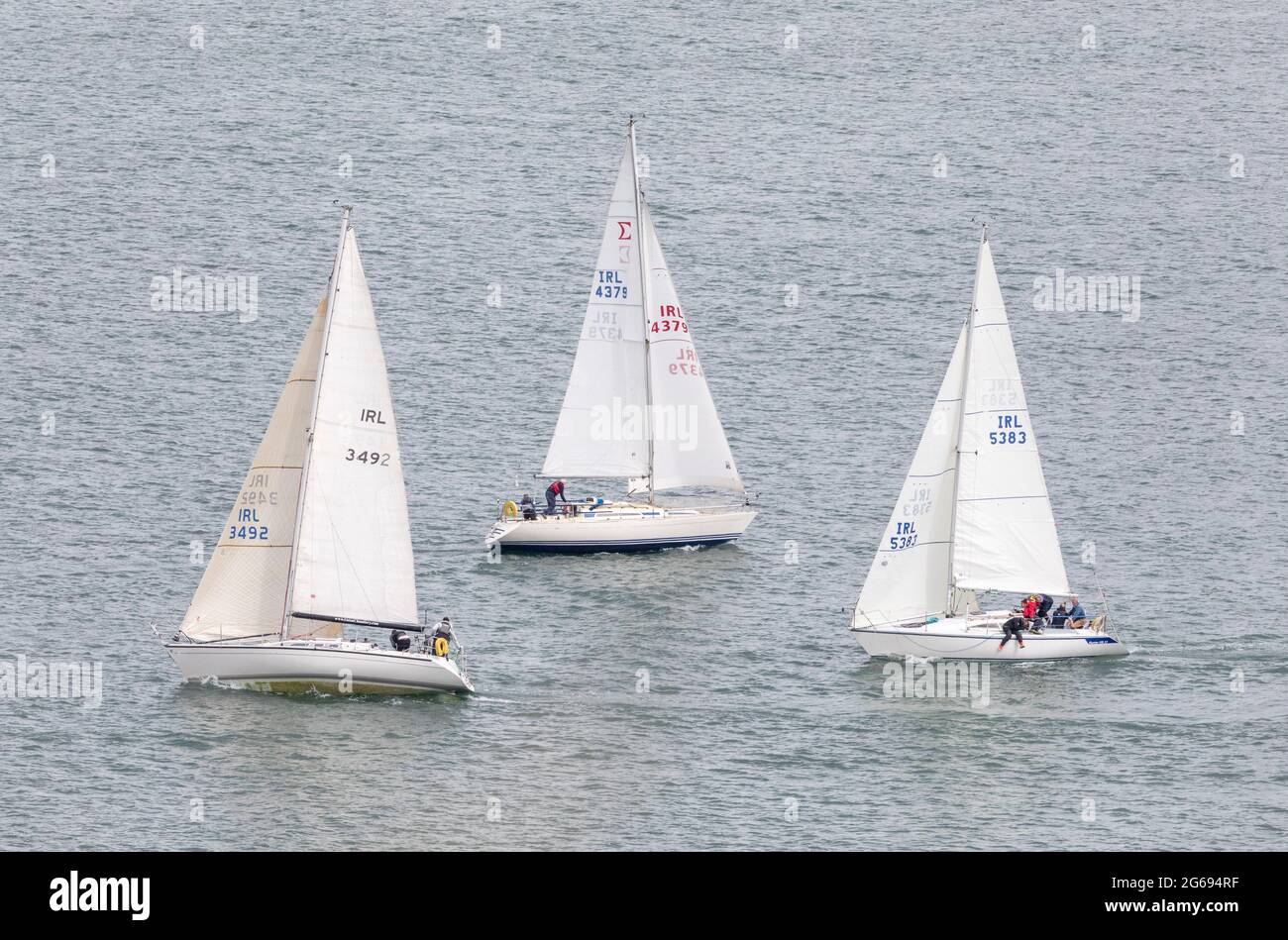 Crosshaven, Cork, Ireland. 04th July, 2021. Yachts, Scribbler and YaGottaWanna taking part in the Sunday league race being run by the Royal Cork Yacht Club in Crosshaven, Co. Cork, Ireland. - Picture; David Creedon / Alamy Live News Stock Photo