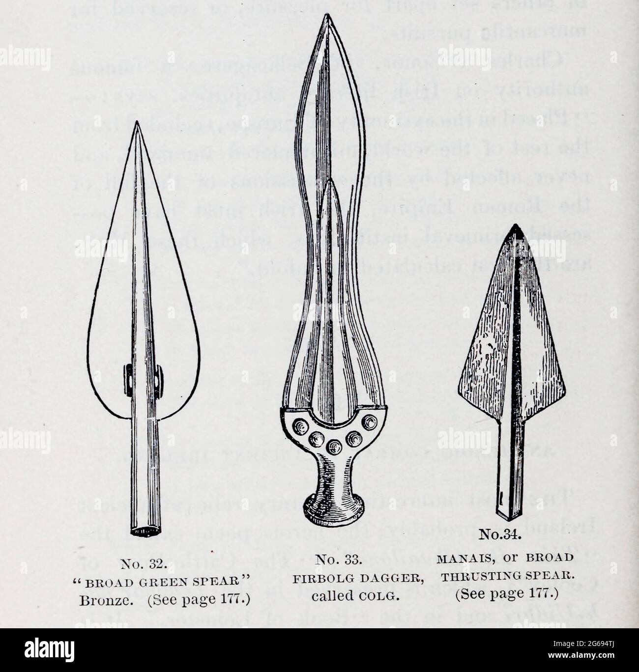 Ancient weapons spearheads and daggers From the book  ' Athletics and manly sport ' by John Boyle O'Reilly, 1844-1890 Published in Boston, by Pilot publishing company in 1890. DEDICATED TO THOSE WHO BELIEVE THAT A LOVE FOR INNOCENT SPORT, PLAYFUL EXERCISE. AND ENJOYMENT OF NATURE, IS A BLESSING INTENDED NOT ONLY FOR THE YEARS OF BOYHOOD, BUT FOR THE WHOLE LIFE OF A MAN Stock Photo