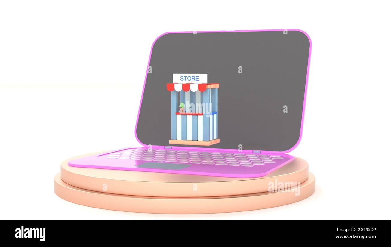 Online shopping concept app Laptop store retail building e shop style