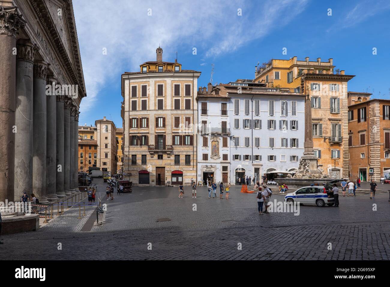 Rome, Italy - September 2, 2020: Piazza della Rotonda square, Pantheon temple on the left, city landmark. Stock Photo
