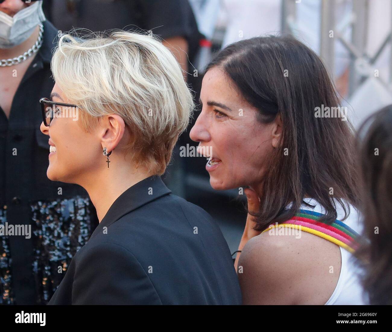 Naples gay pride 2021 held in piazza Dante, with the presence of Francesca Pascale, Paola Turci and Vladimir Luxuria. Stock Photo