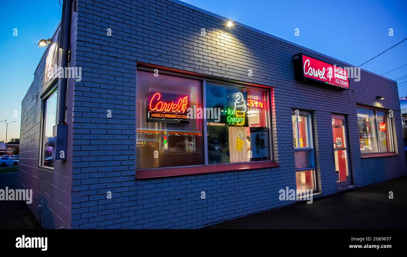 NORWALK, CT, USA JUNE, 24, 2021 Carvel Ice cream store with evening