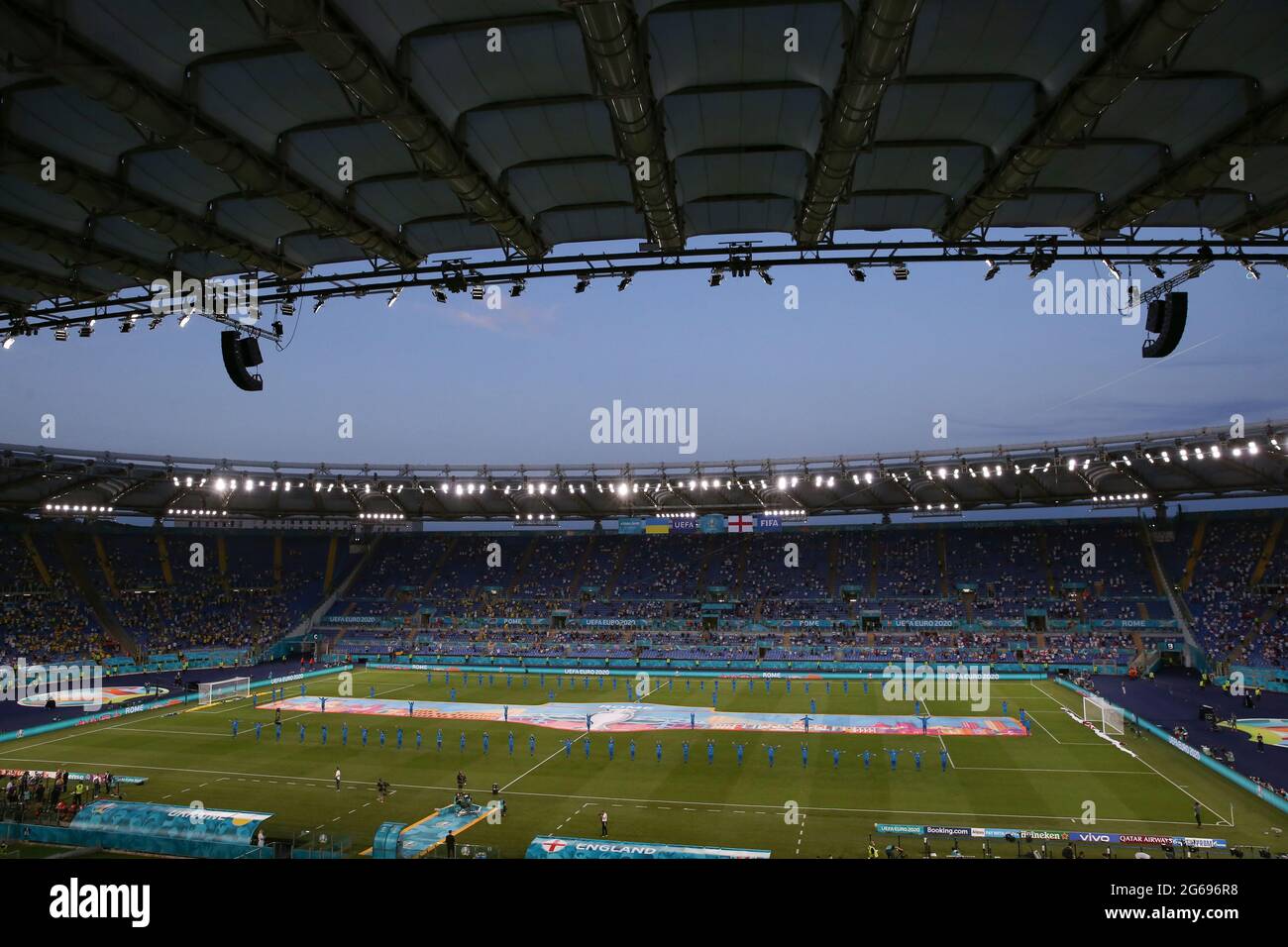 Rome, Italy, 3rd July 2021. A general view of the stadium as the as the ceremony takes place prior to the UEFA Euro 2020 Quarter Final match at the Stadio Olimpico, Rome. Picture credit should read: Jonathan Moscrop / Sportimage Stock Photo