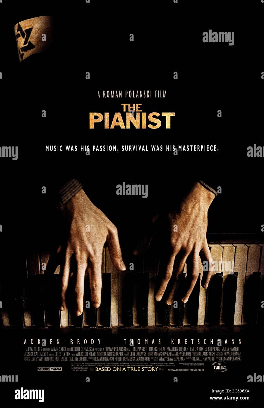 The Pianist (2002) directed by Roman Polanski and starring Adrien Brody, Thomas Kretschmann and Frank Finlay. Adaptation of Wladyslaw Szpilman autobiography about his life as a Polish Jewish musician struggling to survive the gradually destruction of the Warsaw ghetto in World War II. Stock Photo