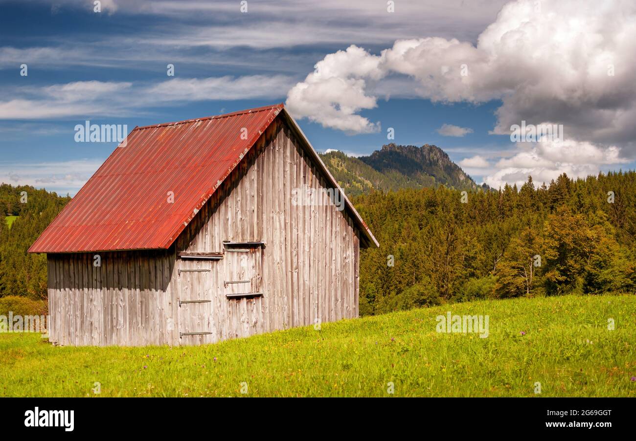 Wooden shed in the Alps Bavaria Germany Stock Photo