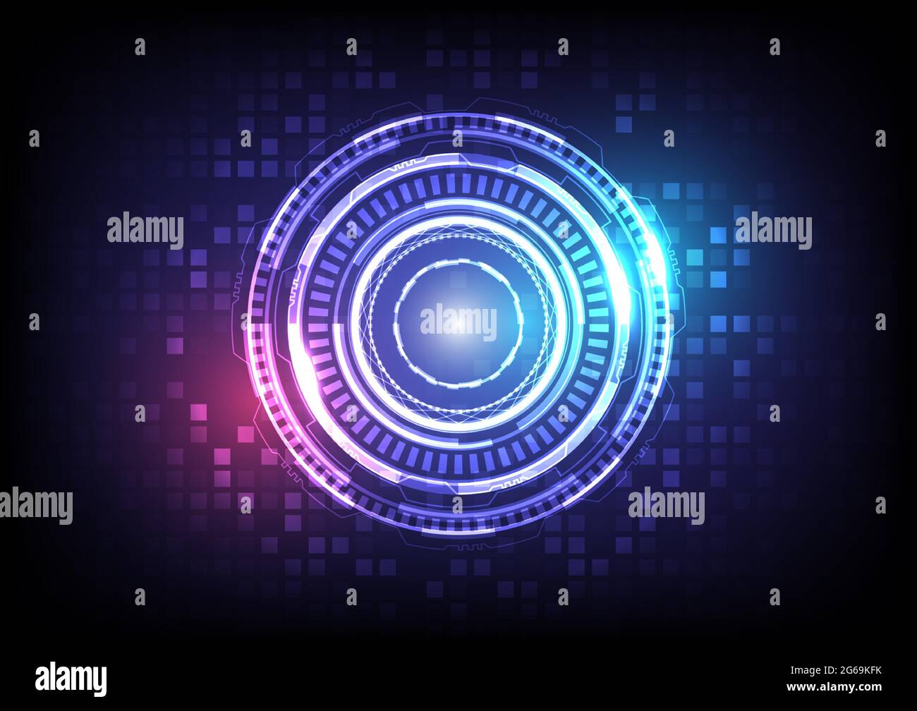 Abstract hologram high tech background. Virtual reality technology innovation. Head-up display interface. Futuristic Sci-Fi glowing HUD circle. Digita Stock Vector