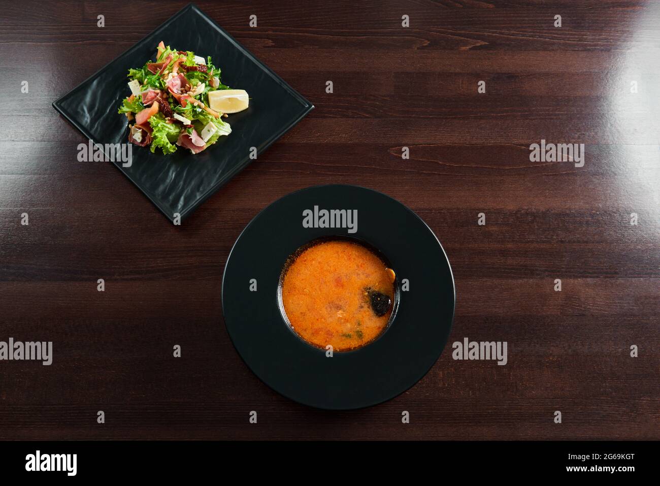 Restaurant table full of delicious food Stock Photo - Alamy