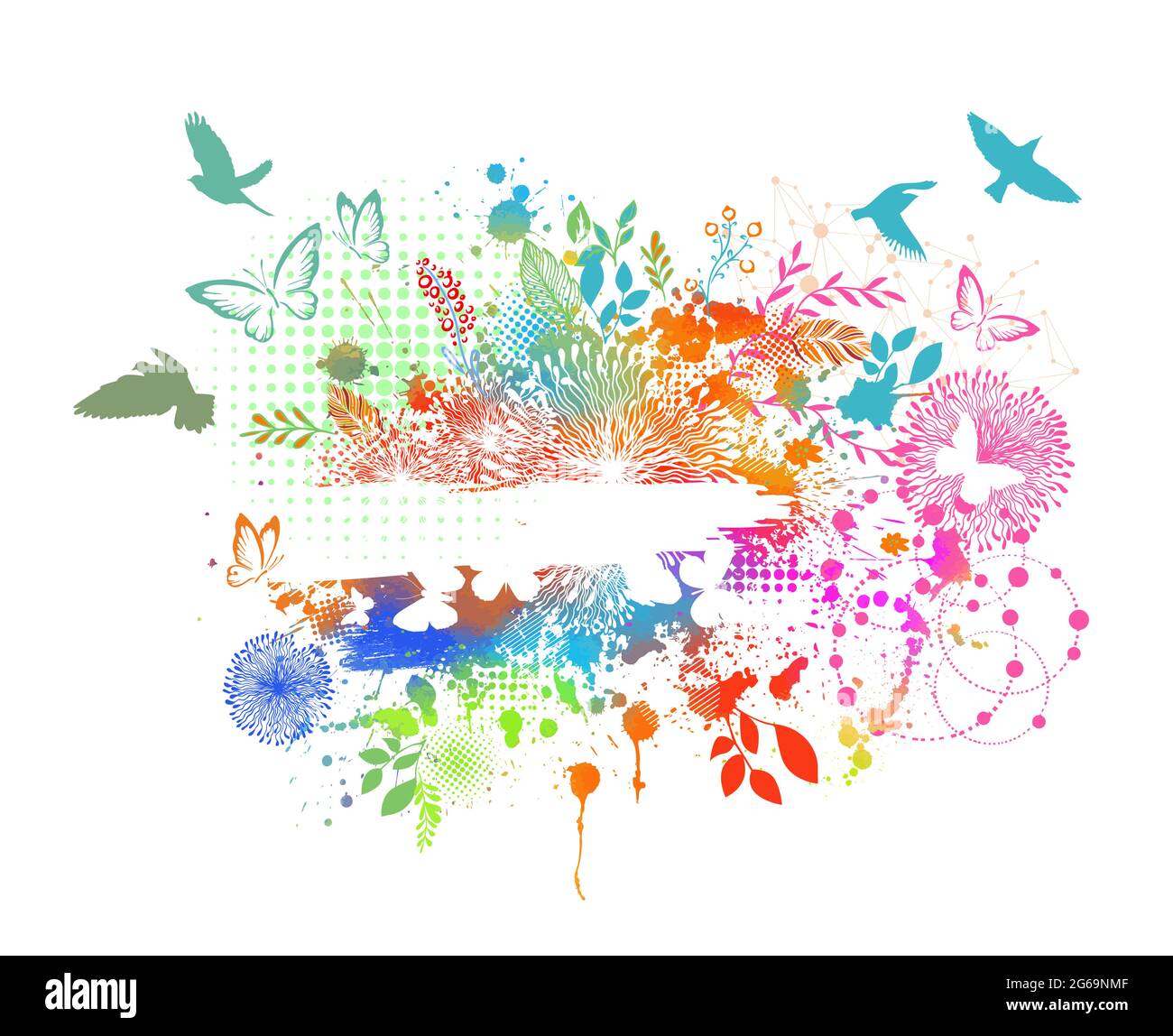 Multicolored floral abstraction background with blots. Vector illustration Stock Vector