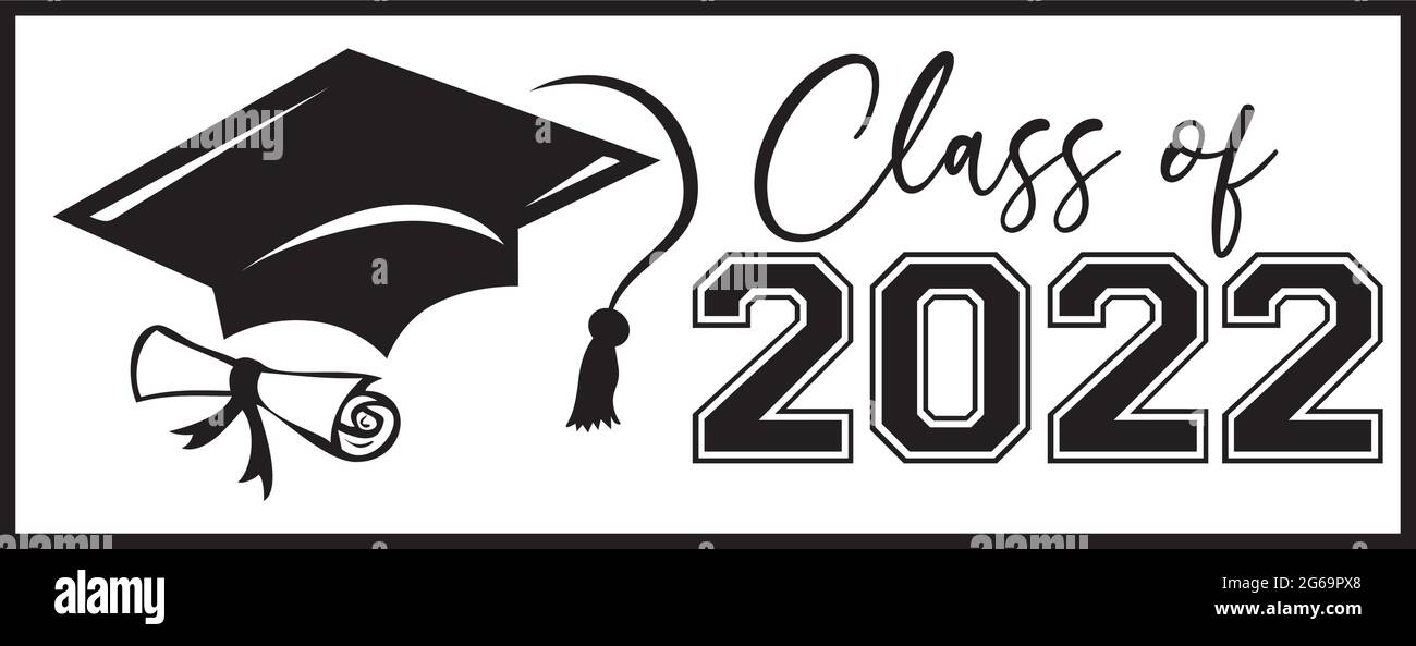 Class of 2022 Banner with Diploma and Graduation Cap Stock Vector