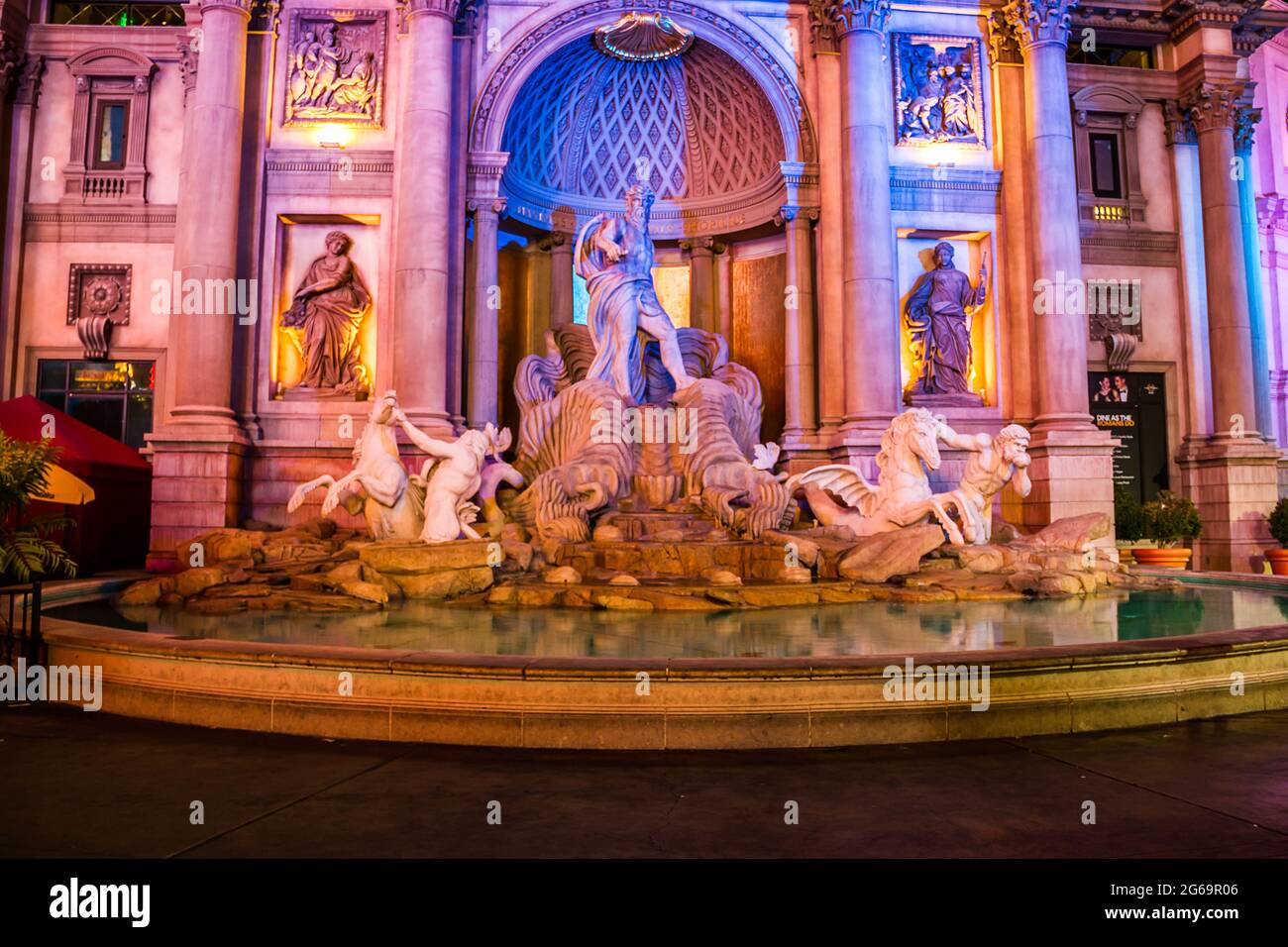 The Trevi fountain in Las Vegas at night Stock Photo Alamy