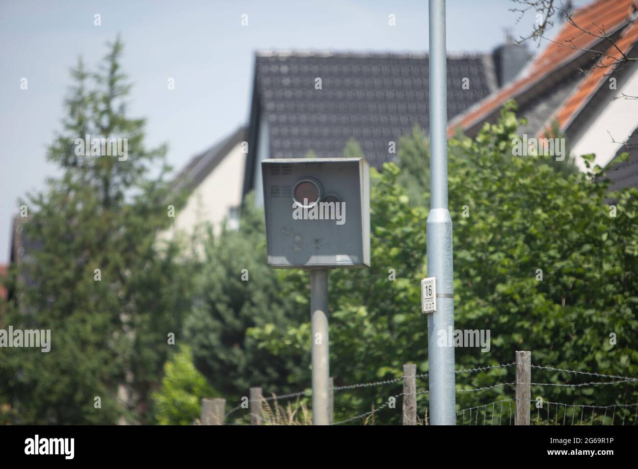 radar speed trap in a small village, outdoors Stock Photo