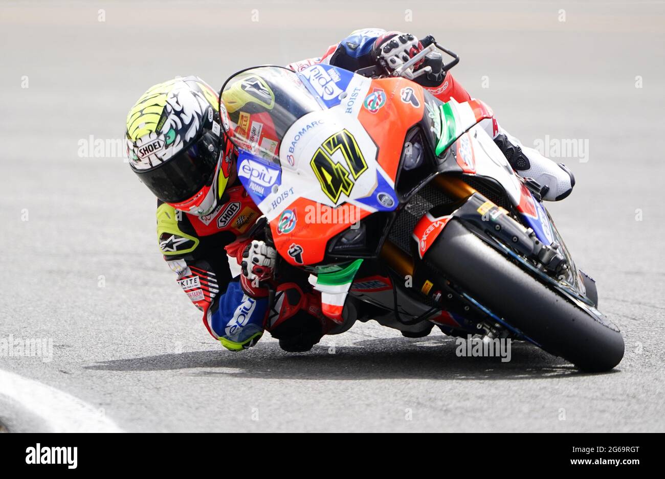 Axel Bassani of Motocorsa Racing in Race 2 during day two of the Motul Fim Superbike Championship 2021 at Donington Park, Leicestershire. Saturday July 4, 2021. Stock Photo
