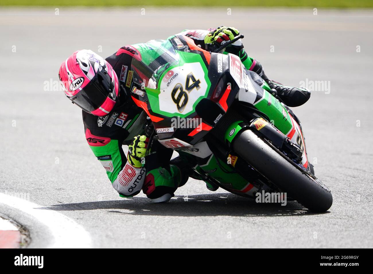 Loris Cresson of OUTDO TPR Team Pedercini Racing in Race 2 during day two of the Motul Fim Superbike Championship 2021 at Donington Park, Leicestershire. Saturday July 4, 2021. Stock Photo