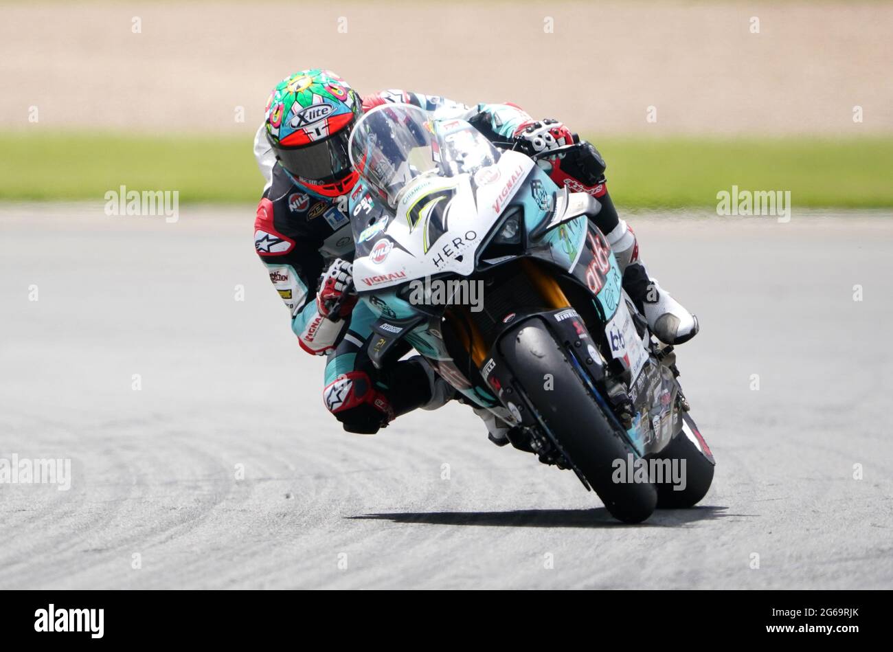 Chaz Davies of Team GoEleven in Race 2 during day two of the Motul Fim Superbike Championship 2021 at Donington Park, Leicestershire. Saturday July 4, 2021. Stock Photo