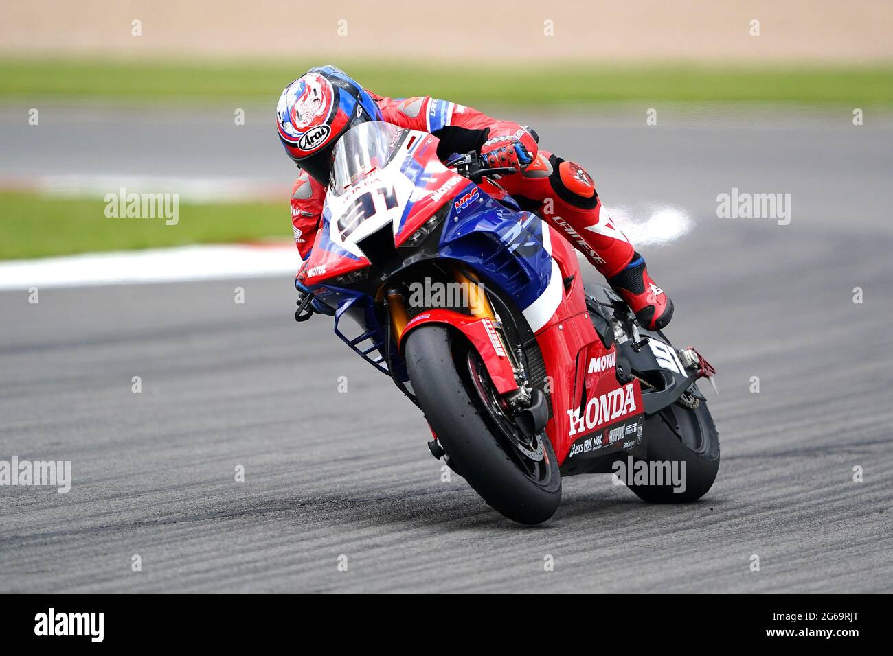 Leon Haslam of Team HRC in Race 2 during day two of the Motul Fim Superbike Championship 2021 at Donington Park, Leicestershire. Saturday July 4, 2021. Stock Photo