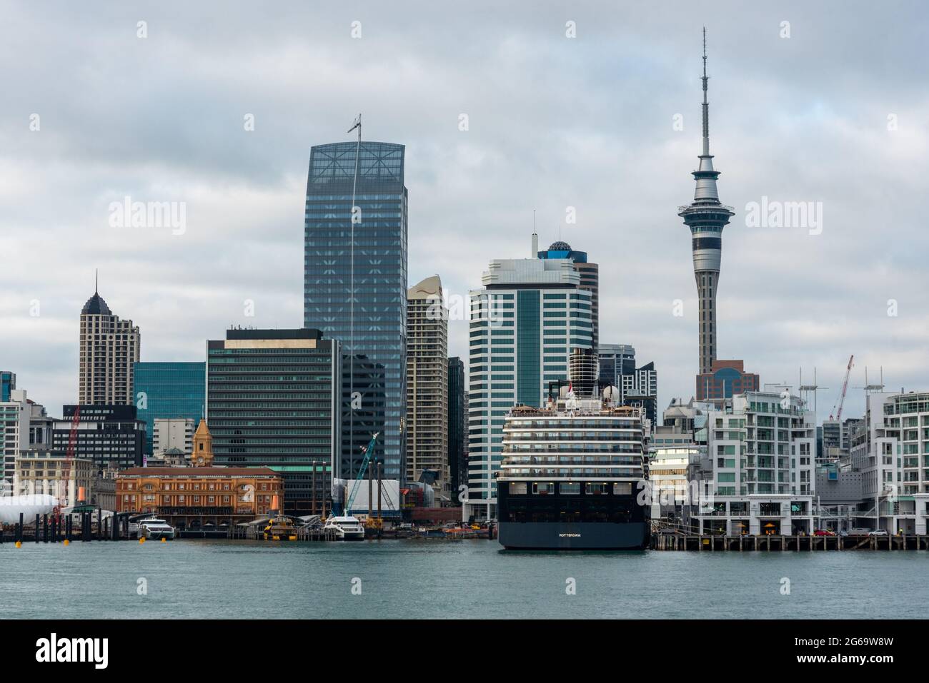 Panoramic view of the Auckland skyline from seaside, New Zealand Stock Photo
