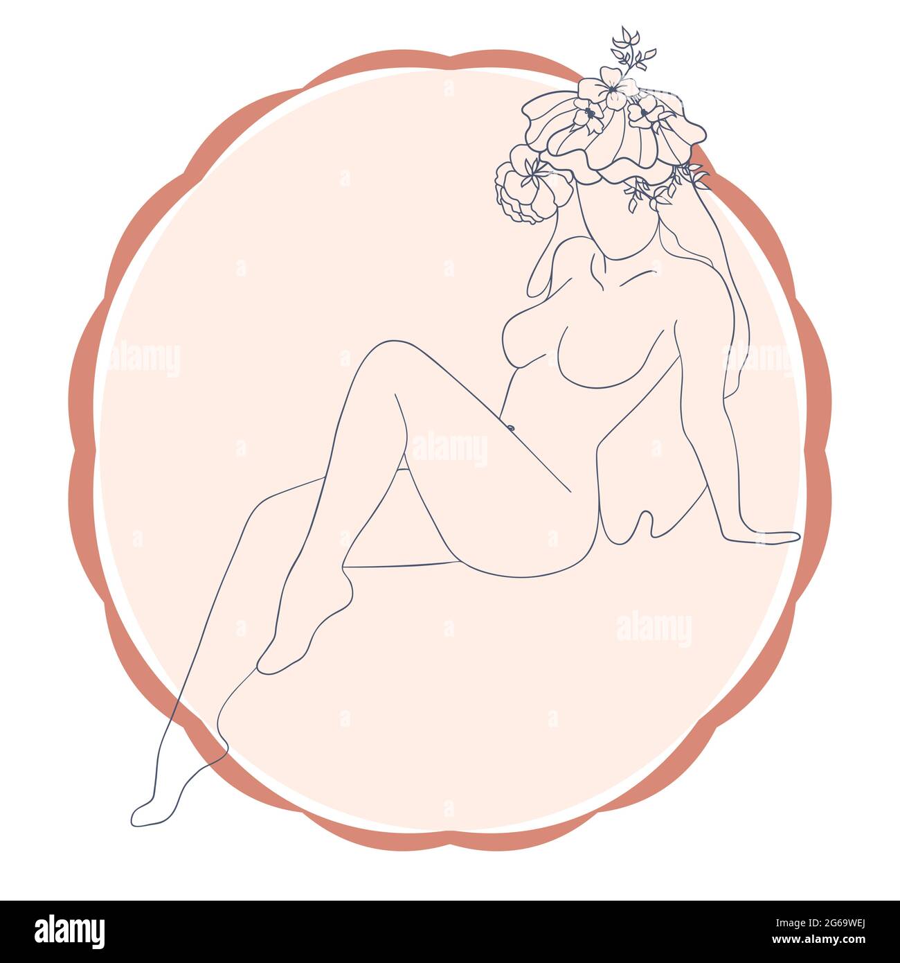 Silhouette of a woman, female body, body positive, cosmetic concept with flowers, trendy beige, template Stock Vector