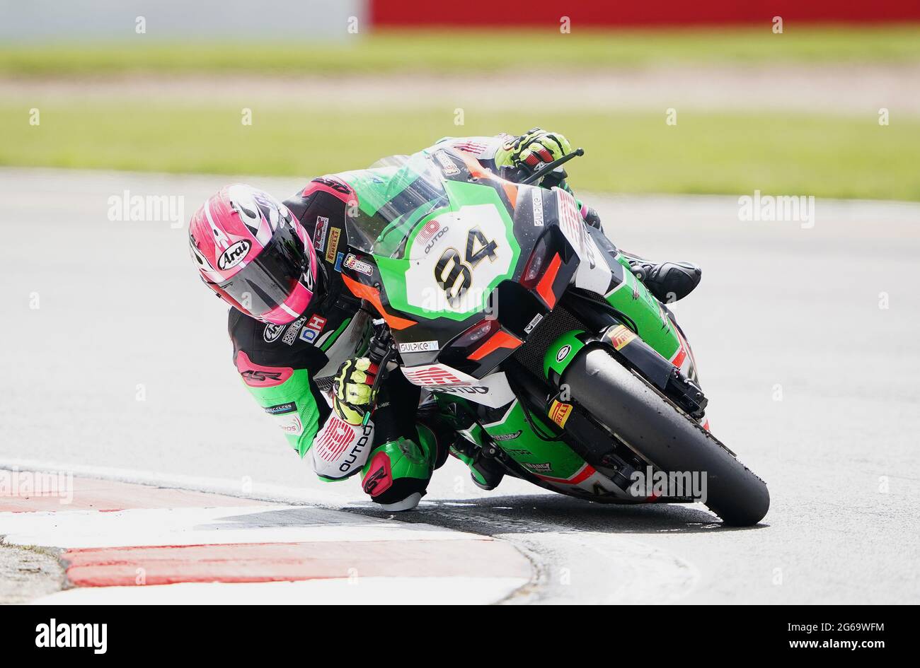 Loris Cresson of OUTDO TPR Team Pedercini Racing during Race 2 during day two of the Motul Fim Superbike Championship 2021 at Donington Park, Leicestershire. Saturday July 4, 2021. Stock Photo