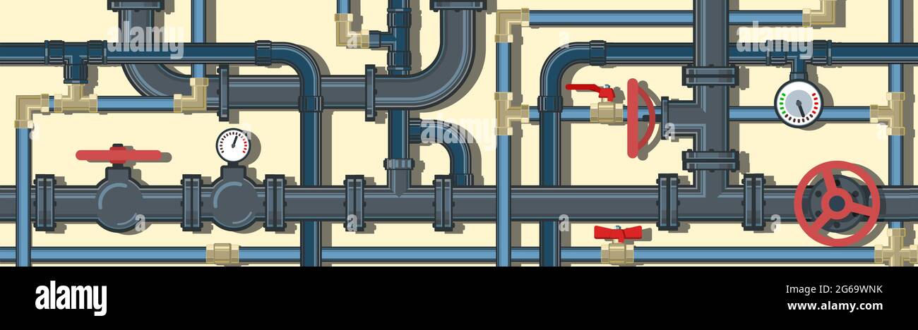 Pipeline system. Seamless pattern. Horizontal position. Background picture Vector. Stock Vector