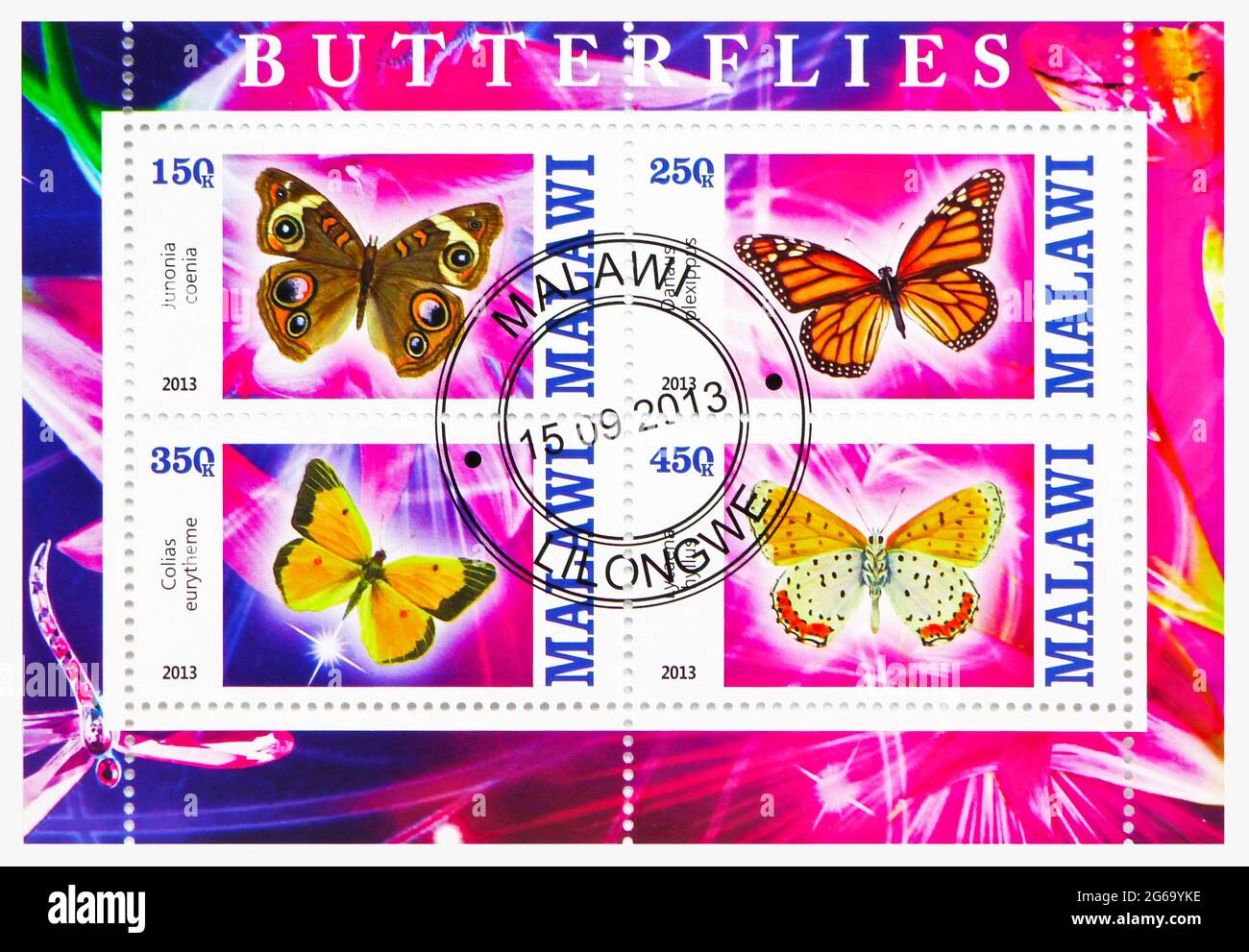 MOSCOW, RUSSIA - MARCH 28, 2020: Four postage stamps printed in Malawi shows Butterflies serie, circa 2013 Stock Photo