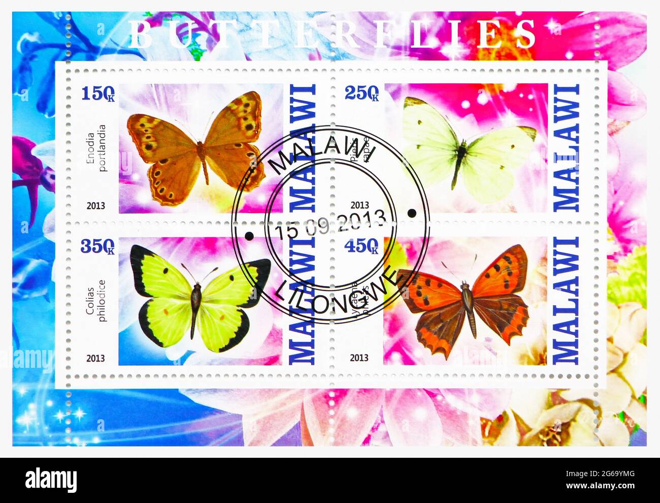 MOSCOW, RUSSIA - MARCH 28, 2020: Four postage stamps printed in Malawi shows Butterflies serie, circa 2013 Stock Photo