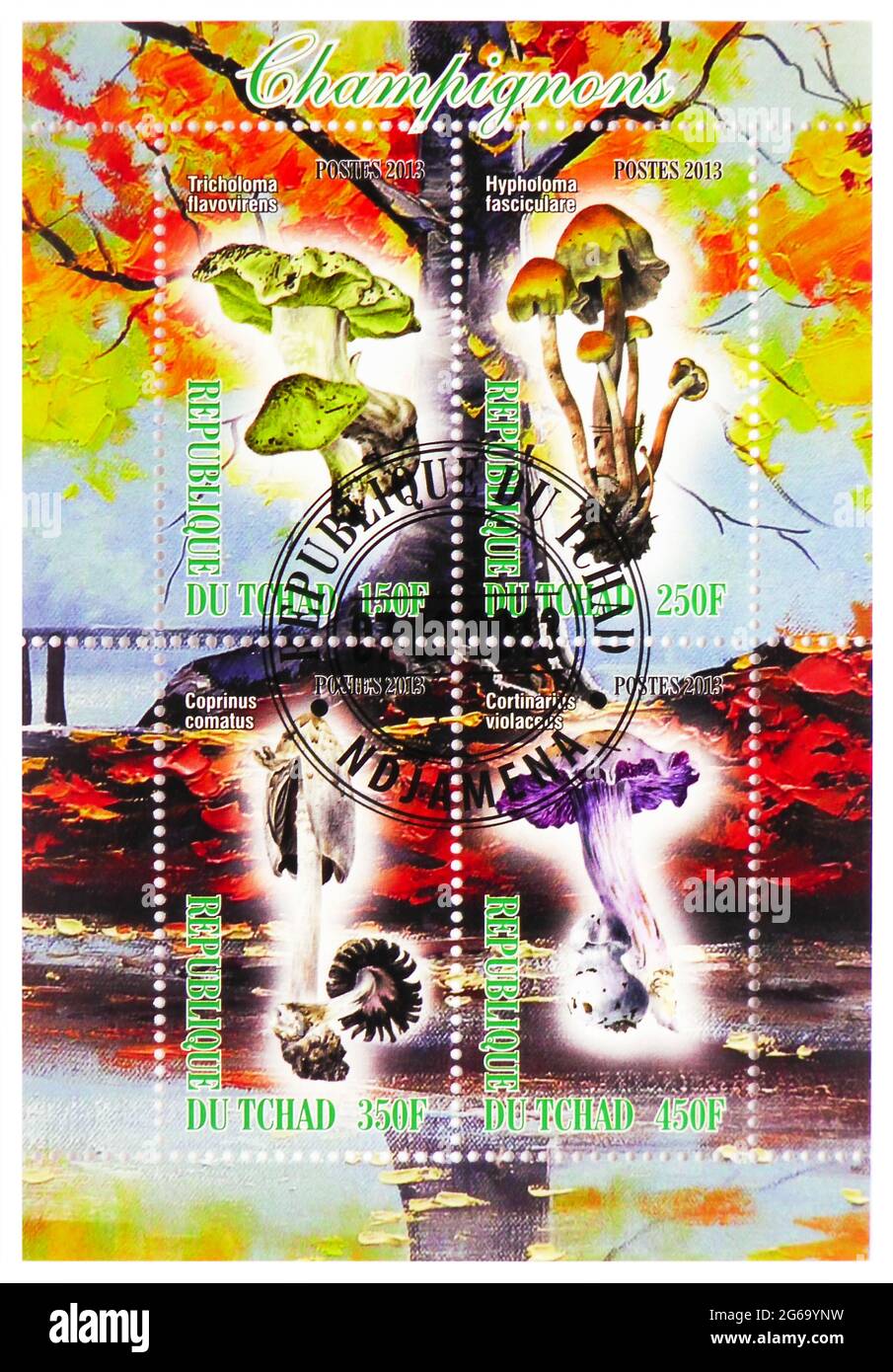 MOSCOW, RUSSIA - MARCH 28, 2020: Four postage stamps printed in Chad shows Mushrooms serie, circa 2013 Stock Photo