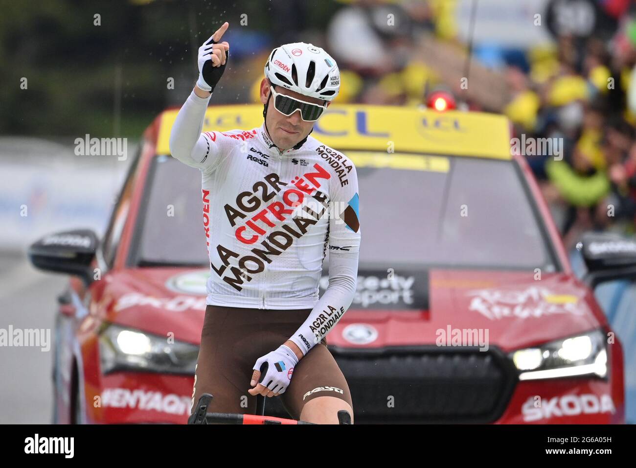 Australian Ben O'Connor of AG2R Citroen Team celebrates as he crosses