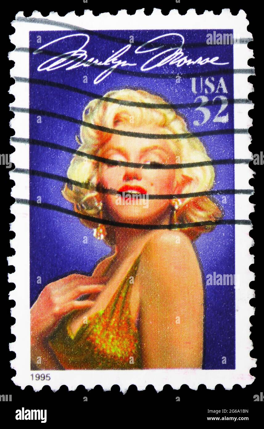 MOSCOW, RUSSIA - APRIL 18, 2020: Postage stamp printed in United States shows Marilyn Monroe, Legends of Hollywood serie, circa 1995 Stock Photo